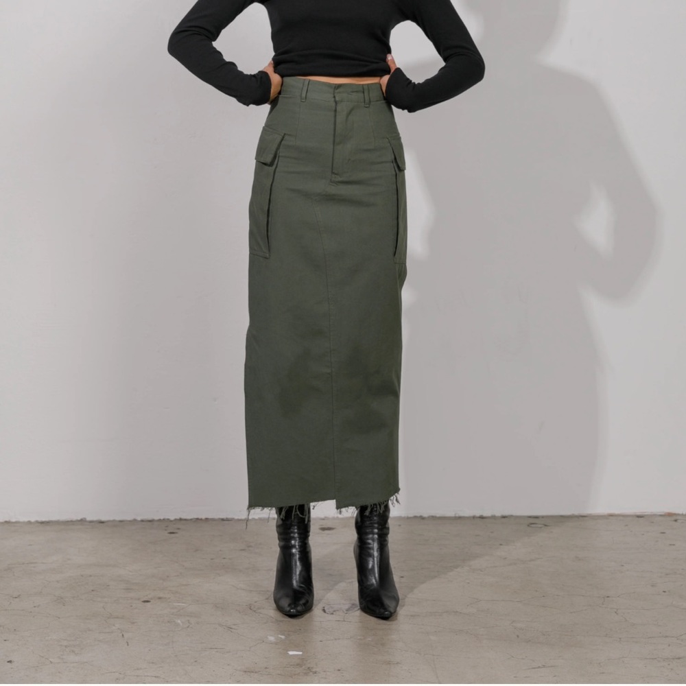 NWT Local European Olive Cargo Maxi Skirt